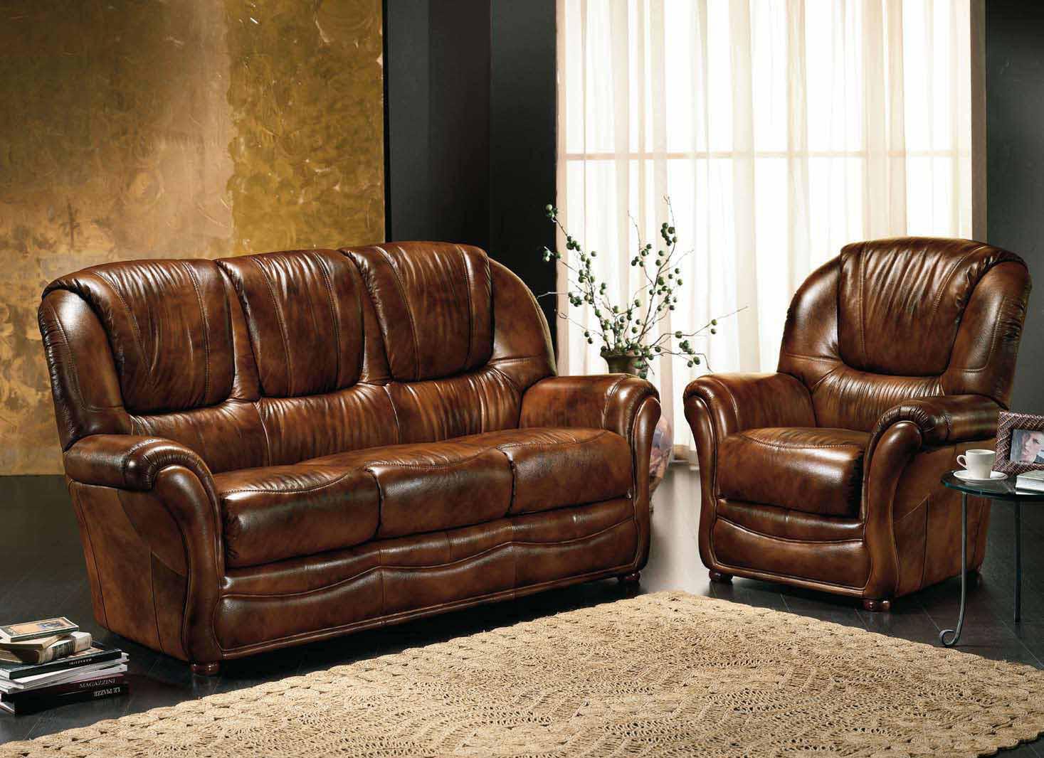 Canape 3 places et 2 fauteuils en cuir bleu vert marron gris taupe ...