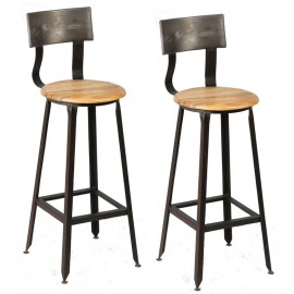 Chaise tabouret de bar assise bois dossier arrondi métallique pieds réglables