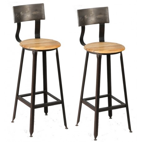 Table haute mange-debout avec 2 tabourets de bar bois acajou style