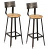 Chaise tabouret de bar assise bois dossier arrondi métallique pieds réglables