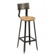 Chaise tabouret de bar assise bois dossier arrondi métallique pieds réglables