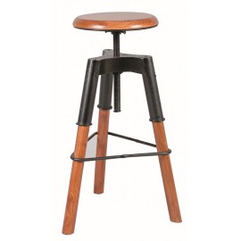 Tabouret à vis en acier et bois