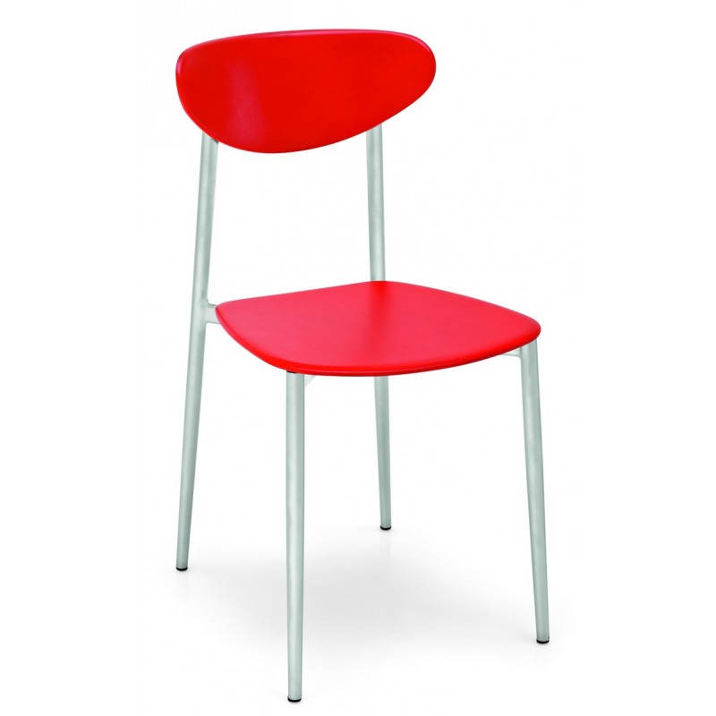 Lot de 2 chaises de cuisine en structure alu et assise bois de couleur