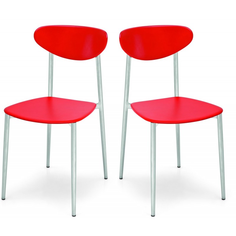 Lot de 2 chaises de cuisine en structure alu et assise bois de couleur