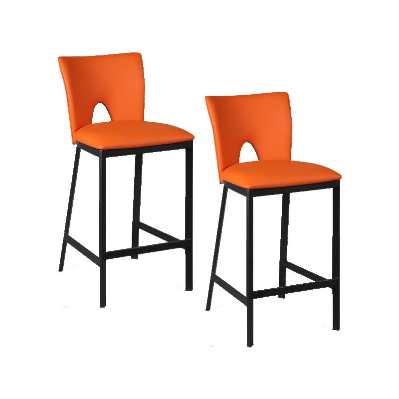 Tabouret haut carré orange et pieds couleur noire prix Francemobilia