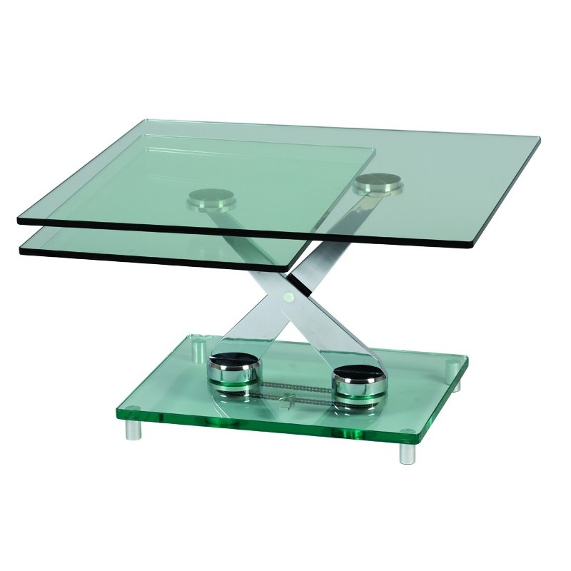 Table basse 2 plateaux articulés en verre carré