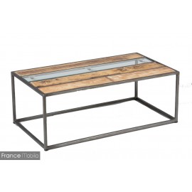 Table basse cadre acier plateau bois