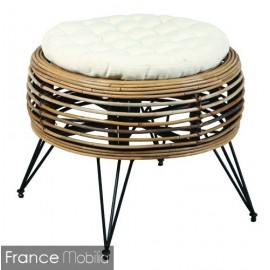 Pouf en rotin avec coussin