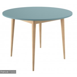 Table ronde 4 personnes en 110 cm bleu canard ronde de cuisine bleu canard  pieds chêne de fabrication francaise