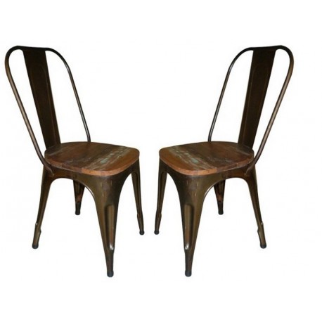 Chaises-metal-assise-bois style industiel lot de 2