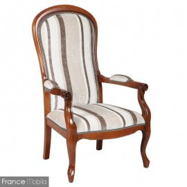 Fauteuil voltaire tissu rayé marron et beige