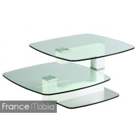 Table de salon double plateaux en verre articulés
