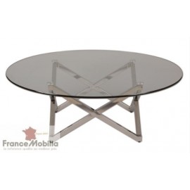 Table ronde de salon diam 105 pied inox triangulaire