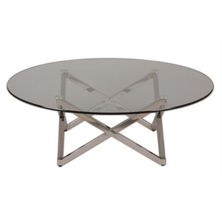 Table ronde de salon diam 105 pied inox triangulaire