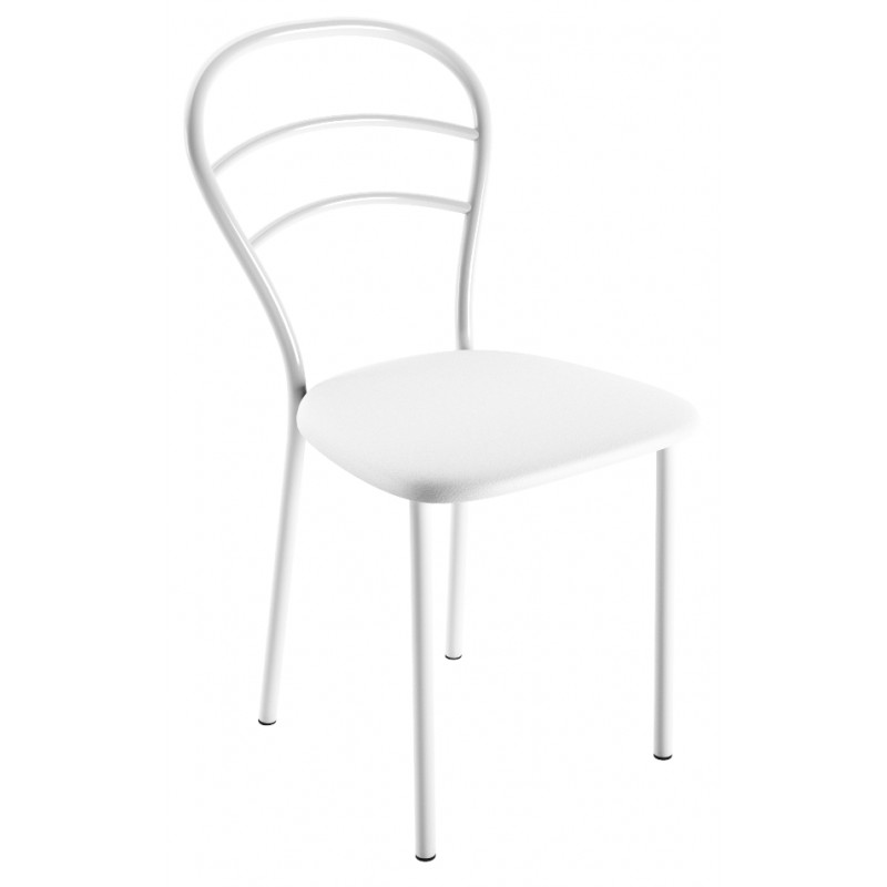 Chaise cuisine simili cuir skai blanc pieds et dossier chromés vente en
