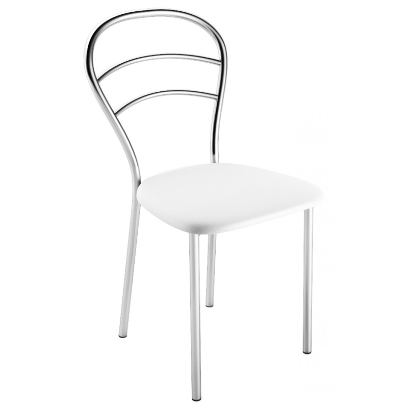 Chaise cuisine simili cuir skai blanc pieds et dossier chromés vente en