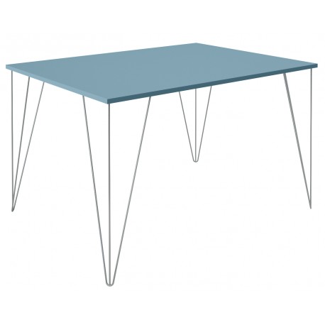 Table pour cuisine bleue sur mesure et pieds métallique a 3 branches