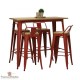 Tabourets haut rouge et table metal