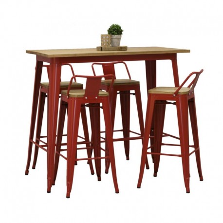 Tabourets haut rouge et table metal