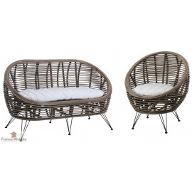 Canapé fauteuils rotin pieds metal