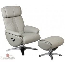 Fauteuil relax cuir taupe repose pieds
