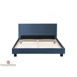 Lit velours bleu en 140 avec sommier 