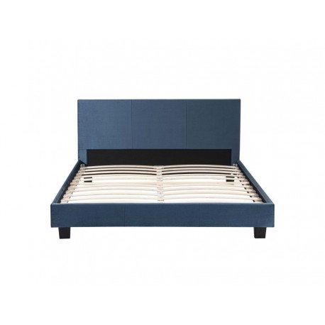 Lit velours bleu en 140 avec sommier 