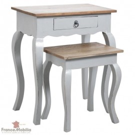 Tables gigognes en bois exotique blanchi