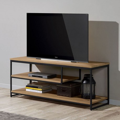 Meuble 120 cm pour TV métal chêne