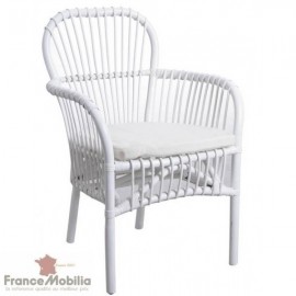 Fauteuil rotin laqué blanc