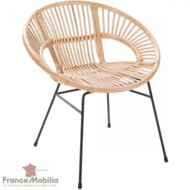 Fauteuil rotin pieds métal