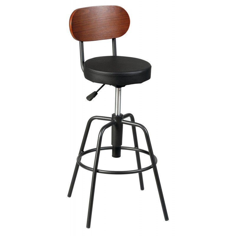 Tabouret haut dossier bois pieds metal